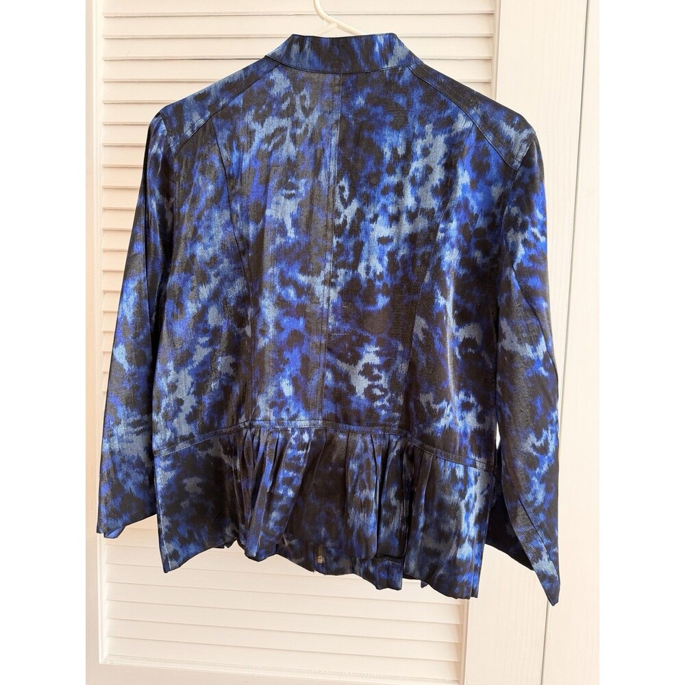 Ruby Rd Blue Animal Print Lightweight Jacket Ruffle Hem Size 10 - Picture 3 of 9